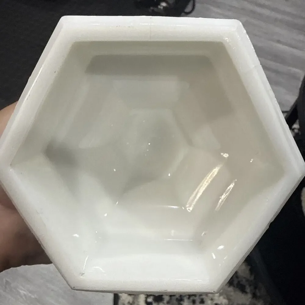 VTG Pressed Milk Glass, Crucifix Candlestick Holder 6 Sided Base *